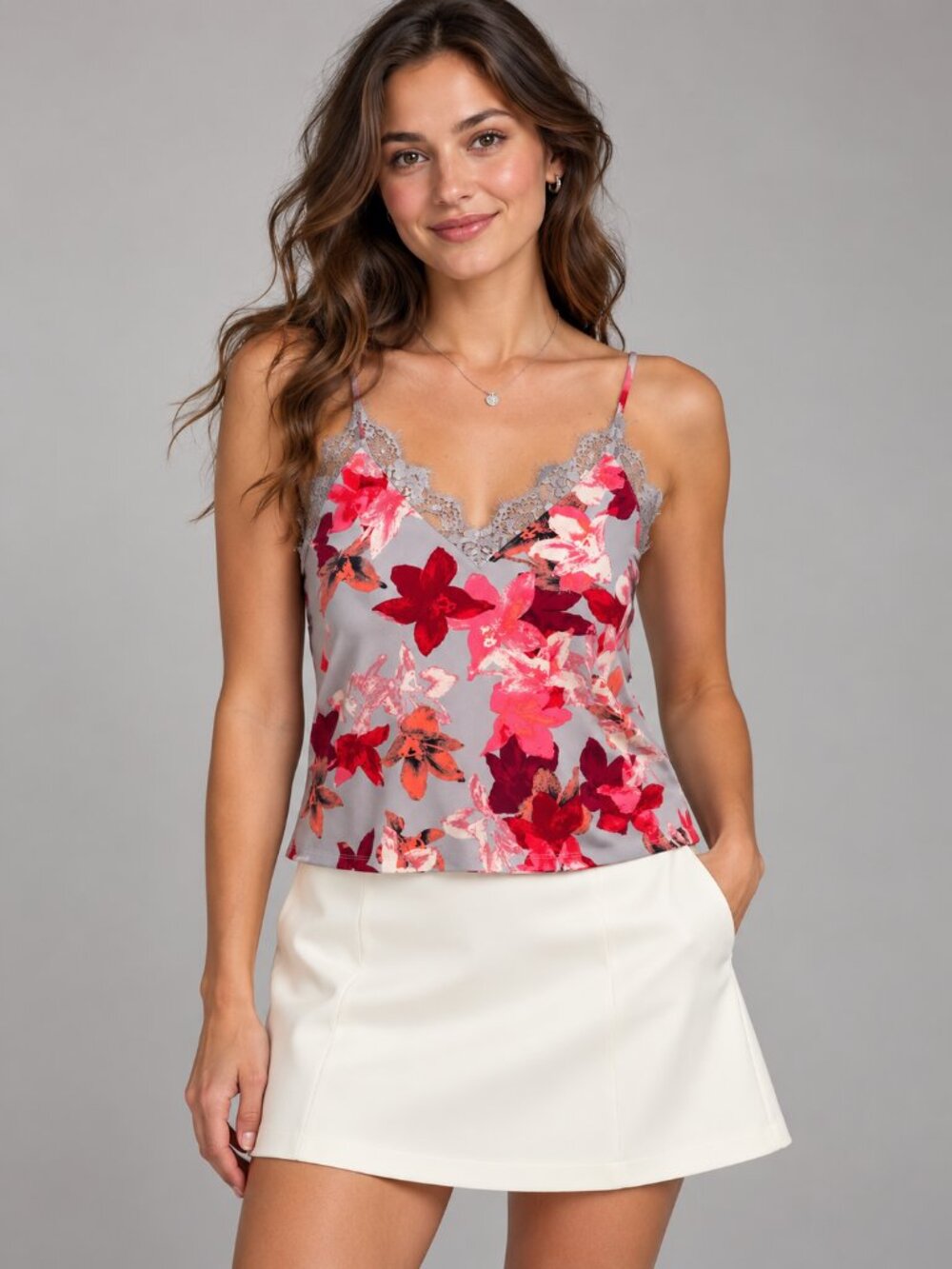 Express One Eleven Floral Lace Trim Cami Top, XS